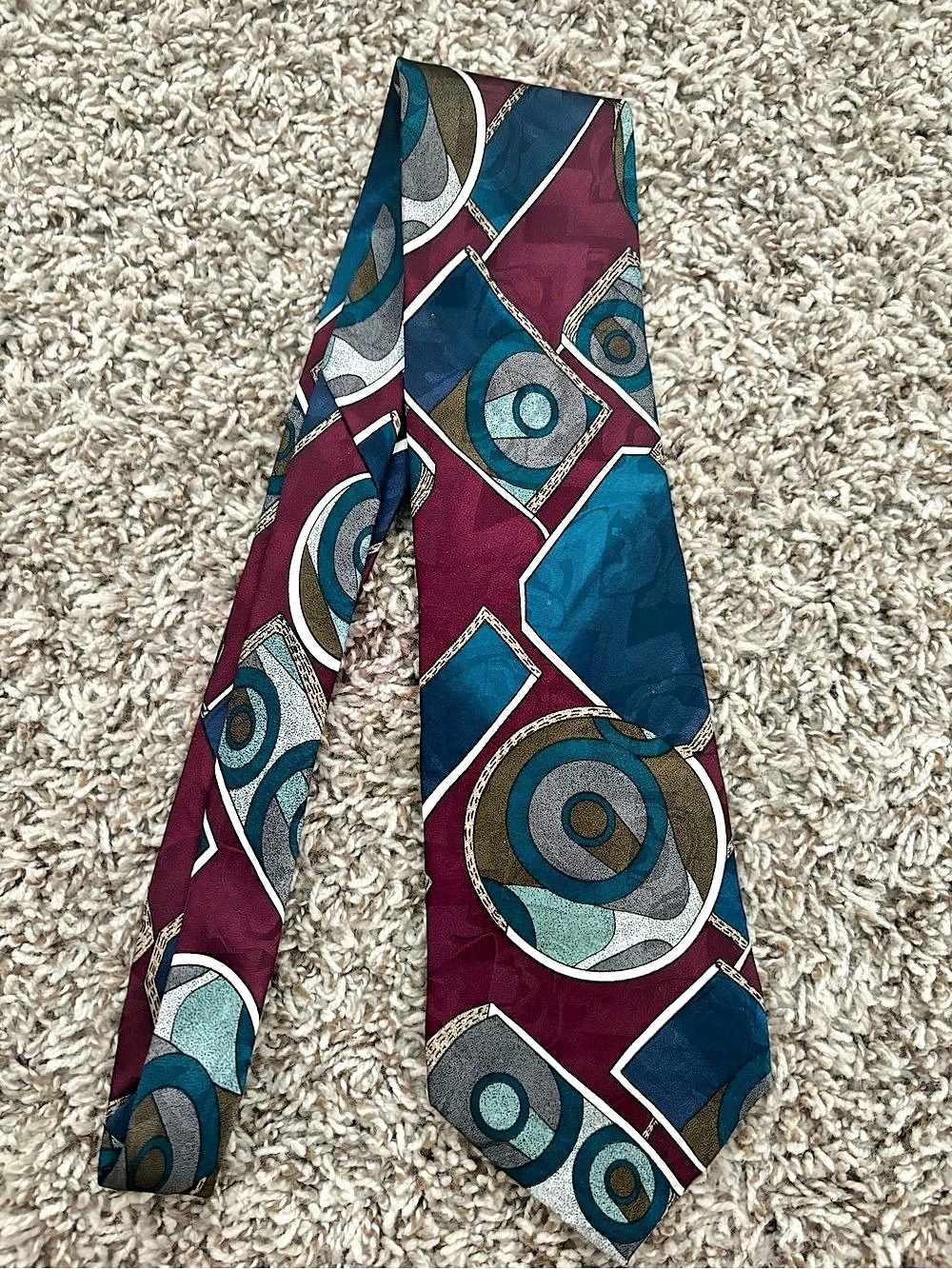 Calecci Geometric Pattern Tie in Blue & Purple Like New